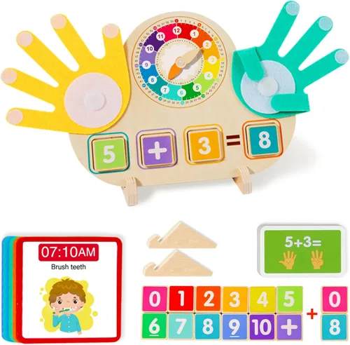 Juguetes educativos 2 en 1 Manipulativos matemáticos Bloques de conteo numérico y reloj didáctico para niños, juguetes de aprendizaje preescolar