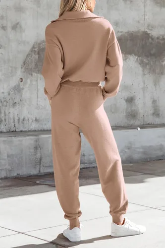 Miniatura 121 de PRETTYGARDEN Conjunto de suéter de 2 piezas para mujer, sudadera con cremallera, pantalones deportivos, ropa casual