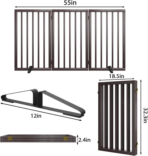 Miniatura 6 de Puerta para perros de 32 pulgadas de alto, puerta independiente para perros, para escaleras, puerta plegable para mascotas para perros