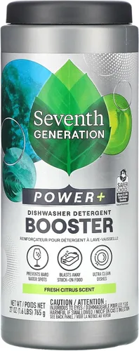 Seventh Generation Power+ - Detergente potenciador en polvo para lavavajillas, Blasts Away - Alimentos pegados, aroma cítrico fresco, 27 onzas