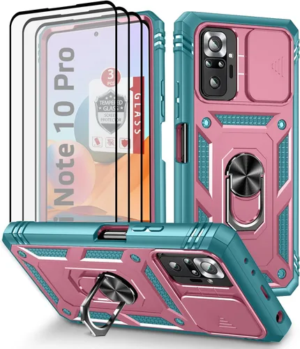 Miniatura 9 de Funda para Xiaomi Redmi Note 10 Pro, Redmi Note 10 Pro MAX con 3 protectores de pantalla de vidrio templado con soporte de anillo integrado + Negro