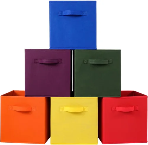 Miniatura 12 de Stero - Contenedores de tela para almacenamiento de 13x13x13 pulgadas, paquete de 6 cubos de almacenamiento de colores divertidos con asas, cestas