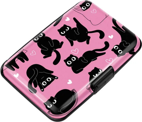 Miniatura 36 de Mini tarjetero para mujeres u hombres, tarjetero delgado con bloqueo RFID, estuche rígido para tarjeta de identificación, tarjetero de viaje, Negro