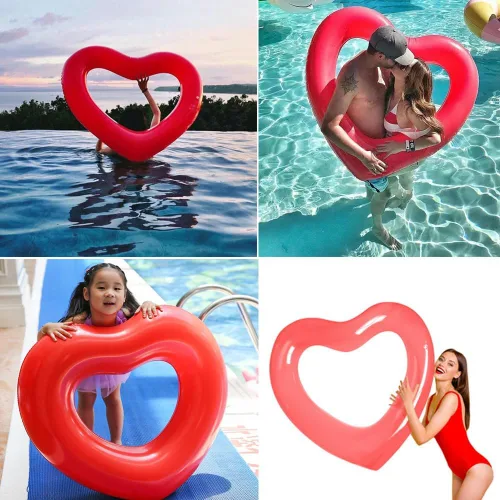 Miniatura 4 de Flotadores inflables de 3 piezas para adultos, tubo de natación de corazón de verano, anillo de natación en forma de corazón, piscina, playa
