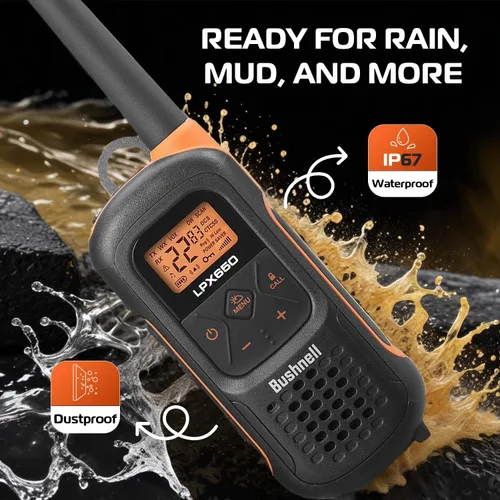 Miniatura 4 de Bushnell LPX650 Walkie Talkie Radio – Calidad fiable, diseño flotante resistente, 2 W de potencia para 42 millas de alcance, radios bidireccionales