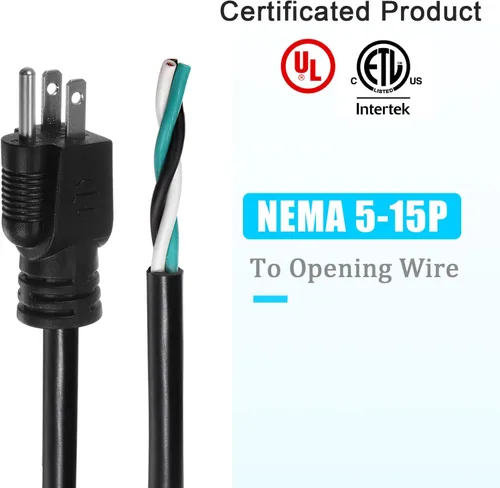 Miniatura 3 de PATIKIL Cable de alimentación de CA, 5 pies 12 AWG, cable de fuente de alimentación de repuesto de 3 clavijas 5-15P para aparato de CA universal