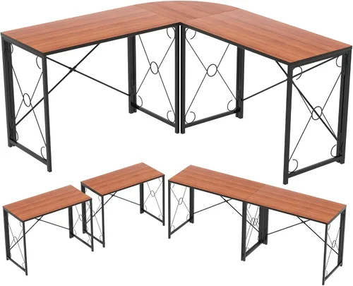 Miniatura 8 de VECELO Escritorio plegable para computadora de 39.4 pulgadas, mesa simple para computadora portátil, estación de trabajo para leer y escribir,