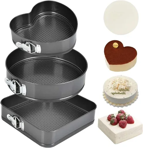 Miniatura 6 de Juego de 3 piezas para hornear tartas, moldes de acero al carbono con revestimiento antiadherente, corazón ajustable de fácil liberación, redondo