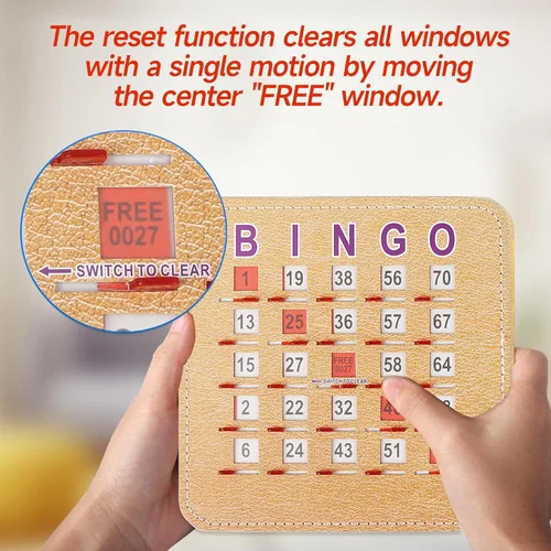 Miniatura 4 de GSE Games & Sports Expert Tarjetas de bingo con obturador cosido de 5 capas, tarjetas de bingo deslizantes con punta de dedo, cartón de bingo