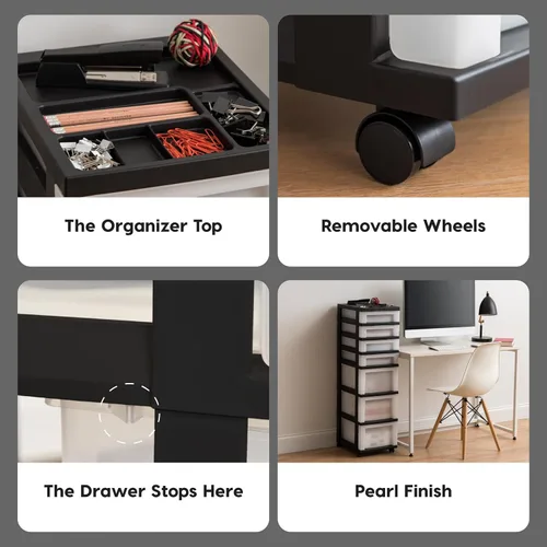 Miniatura 8 de IRIS USA Organizador de almacenamiento de plástico, movible con ruedas y 3 cajones, para el aula, artículos de manualidades, tocador, armario, baño