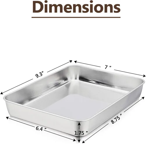 Miniatura 2 de P&P CHEF Sartén para lasaña de 9.3 pulgadas, bandeja de acero inoxidable para hornear, bandeja rectangular para brownie para hornear lasaña/carnes