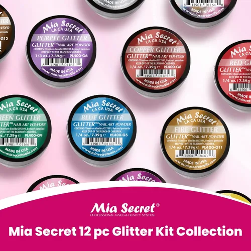Miniatura 2 de Mia Secret Colección de polvos acrílicos GLITTER (12 piezas) Colección de polvos para arte de uñas con 12 colores únicos, fabricado en Estados Unidos