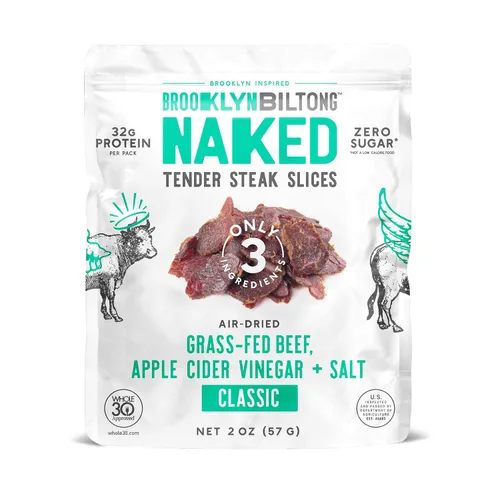 Brooklyn Biltong Carnivore Snack, carne de res alimentada con pasto, secada al aire, carne seca sudafricana (2 oz, paquete de 2) – Aprobado por AIP,