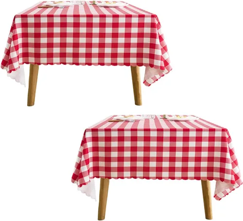 Miniatura 32 de MANGATA CASA Mantel de cuadros rosa para mesas cuadradas, mantel a cuadros, impermeable, para cocina y mesa, mantel de poliéster a cuadros sin Rosa