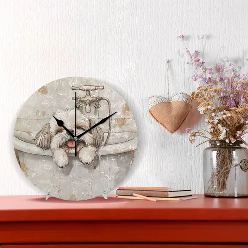 Miniatura 2 de Cartoon Shih Tzu Dogs Vintage Bathtub 10 Inch Round Office Wall Clocks Quiet Art for Bathroom School Home reloj de pared para cocina