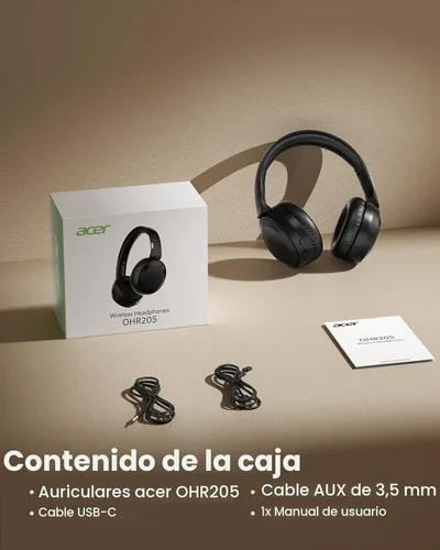 Miniatura 7 de Acer OHR205 - Auriculares inalámbricos Bluetooth, 70 horas de reproducción, auriculares plegables sobre la oreja con controladores de 40 mm