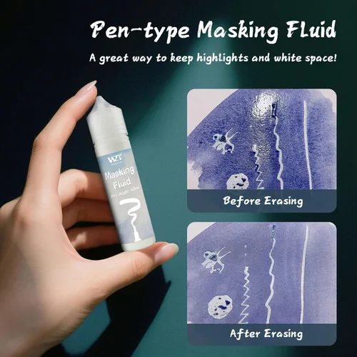 Miniatura 7 de Líquido de Enmascaramiento para Pintura de Acuarela - 60ml Blanco con Pincel y Borrador - Líquido de Enmascaramiento Artístico Fluido de Acuarela