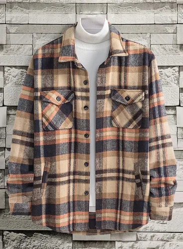 Miniatura 7 de JMIERR Camisas de franela para hombre, estilo casual, con botones, manga larga, a cuadros, chaquetas ligeras con bolsillos