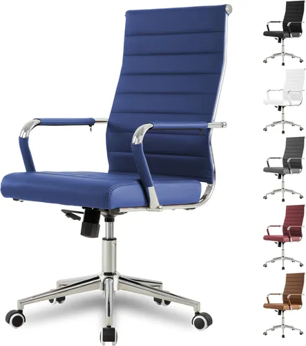 Miniatura 18 de Silla de oficina ergonómica Okeysen, sillas modernas de cuero acanalado para sala de conferencias, silla ejecutiva ajustable giratoria con ruedas
