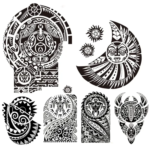 Tatuajes tribales, 4 hojas de tatuajes tribales de brazo y 2 hojas de tatuajes temporales extra grandes similares al pecho de brazo de roca Tatuajes