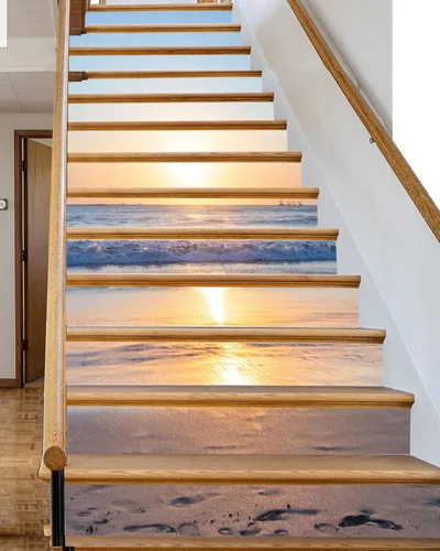 Miniatura 4 de FLFK - Adhesivos para escalones de playa al amanecer - Juego de 15, calcomanías pela y pega para peldaños de escaleras, 39.3"x7.08" Gxl3203