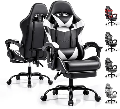 Miniatura 13 de Silla de juegos, silla ergonómica para computadora con reposapiés y soporte lumbar, silla de oficina de altura ajustable con asiento giratorio