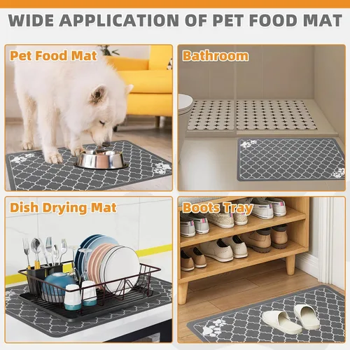 Miniatura 4 de KOOLTAIL Tapete de comida para perros, tapete absorbente de alimentación de mascotas para cuencos de comida y agua, almohadilla de colocación