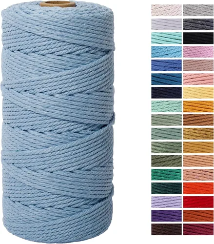 Miniatura 48 de Cuerda de Macramé Gris Claro 3mm x 109 Yardas, Cuerda de Algodón de Colores Cuerda para Manualidades Cuerda de Algodón Colorida para Colgar