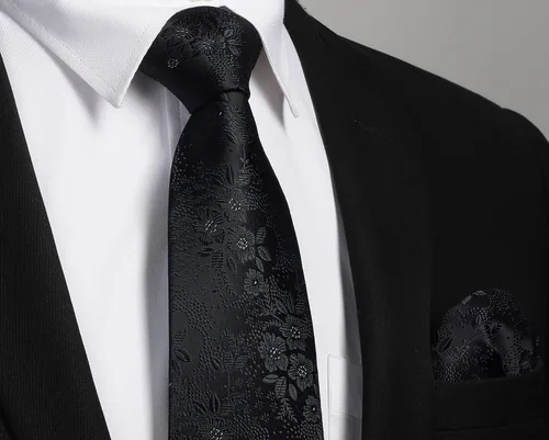 Miniatura 207 de Corbatas florales tejidas clásicas para hombre, corbata cuadrada de bolsillo, corbatas formales para hombres, boda con pañuelo