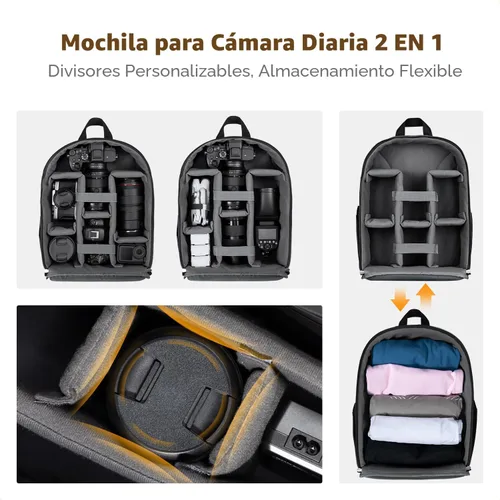 Miniatura 4 de K&F CONCEPT Mochila ligera para cámara, bolsa de fotografía profesional compatible con cámaras Canon/Nikon/Sony y accesorios para lentes, funda