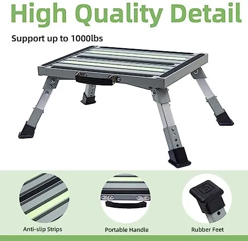 Miniatura 4 de Iron RV Steps, taburete plegable ajustable de 4 niveles con patas de goma antideslizantes, plataforma de tira fluorescente antideslizante