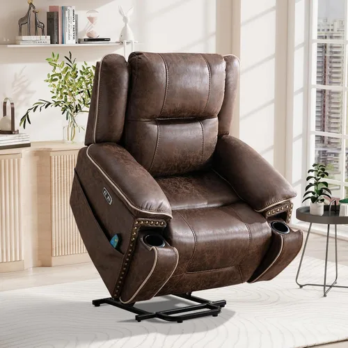 Miniatura 7 de Bonzy Home Silla reclinable eléctrica para personas mayores con masaje y calor, silla reclinable de piel sintética de doble motor con asiento