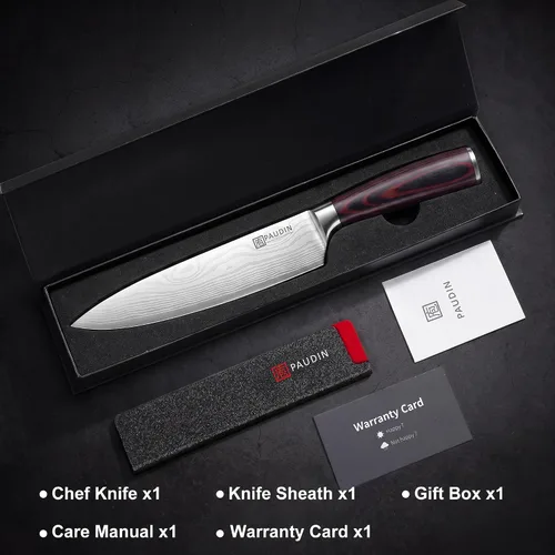Miniatura 9 de PAUDIN Cuchillo de chef, cuchillo de cocina afilado de acero inoxidable de alto carbono de 8 pulgadas con mango ergonómico, caja de regalo