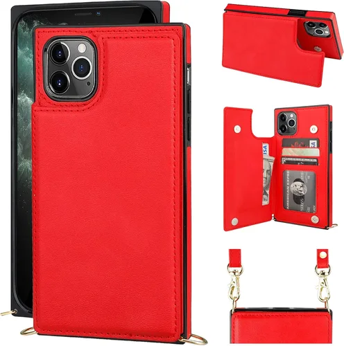 Miniatura 14 de Bocasal Funda tipo cartera cruzada para iPhone 11 Pro Max, soporte para tarjetas de crédito, de piel sintética, a prueba de golpes, desmontable
