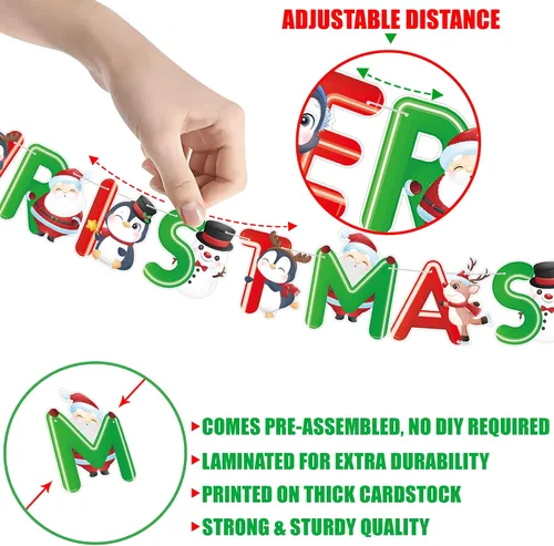 Miniatura 4 de KatchOn, Pancarta de Feliz Navidad Roja y Verde – 10 pies, sin bricolaje Guirnalda de Feliz Navidad para decoraciones de Navidad Guirnalda