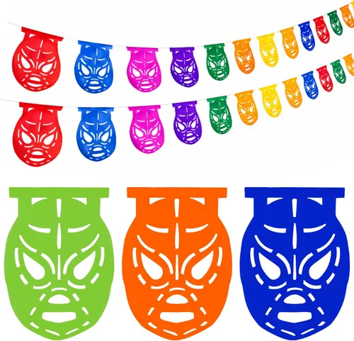 Miniatura 13 de Papel Picado de 16 pies, pancarta mexicana, pancarta de plástico Lucha Libre, decoraciones de pancarta mexicana, suministros de fiesta de Luchador