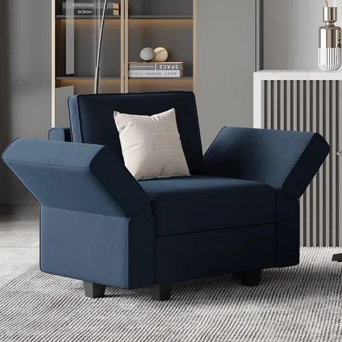 Miniatura 3 de Belffin Silla modular con brazo seccional con asiento de almacenamiento, sillón de terciopelo, sofá individual, silla de club azul