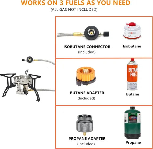 Miniatura 6 de Estufa de gas portátil para acampar de 6800 W, pequeña estufa de mochilero con adaptador de gas propano, mini estufa de campamento plegable