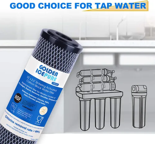 Miniatura 6 de GOLDEN ICEPURE Filtro de agua de sedimentos de carbono CTO para toda la casa de 1 micrón, 2.5 x 10 pulgadas, compatible con Dupont WFPFC8002