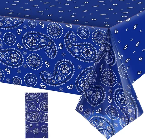 Miniatura 22 de Tatuo Mantel de fiesta del oeste con estampado de cachemira, mantel de bandana, mantel de plástico rectangular con flores para fiesta temática