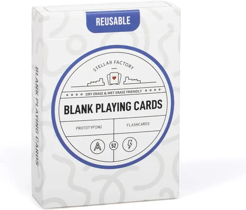 Stellar Factory 52 cartas de juego en blanco | Borrado en seco y borrado en húmedo | Reutilizables | Diseño de juegos, prototipos, tarjetas | Tamaño