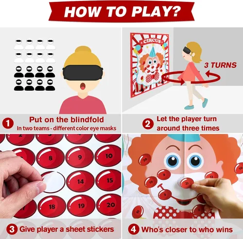 Miniatura 5 de PARTYLOUD Pin The Nose on The Clown, juegos de fiesta de circo, juegos de fiesta temática de carnaval, suministros de fiesta preescolar para niños