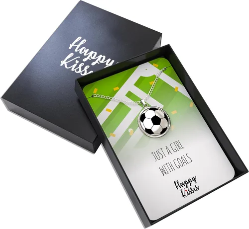 Miniatura 4 de Happy Kisses Collar giratorio de pelota de fútbol para niñas amantes del fútbol Colgante "Just A Girl With Goals" Regalo perfecto para mamás