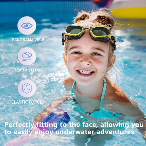 Miniatura 6 de Whale Gafas de natación para niños, 100% protección UV y antivaho - Sello de silicona ultra suave, para edades de 4 a 14 años dorado brillante