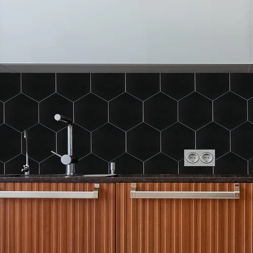 Miniatura 5 de Azulejo Hexagonal Negro de Pelar y Pegar para Salpicaduras, Azulejo de Cocina Autoadhesivo de Nido de Abeja de Aluminio para Pegar en Paredes