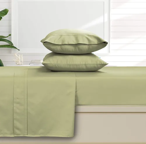Miniatura 14 de Tribeca Living Juego de sábanas y fundas de almohada de satén de algodón egipcio suave, bolsillo profundo, 500 hilos, ropa de cama de lujo de 4 Beige