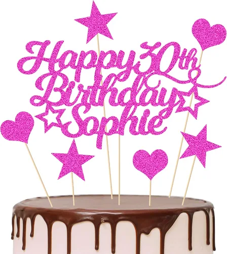 Miniatura 10 de Decoración personalizada para tarta de cumpleaños con cualquier edad y nombre, decoración de pastel de fiesta 16 18 21 40 60, tarjeta con purpurina