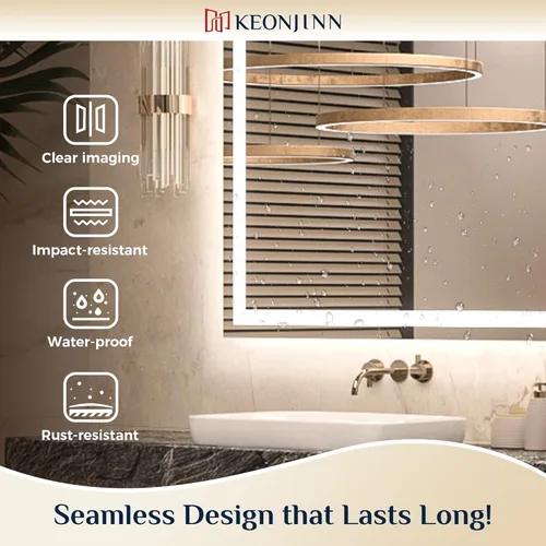 Miniatura 6 de Keonjinn Espejo LED para baño de 16 x 24 pulgadas, espejo de tocador de baño frontal y retroiluminado con 3 luces de color, espejo de baño iluminado