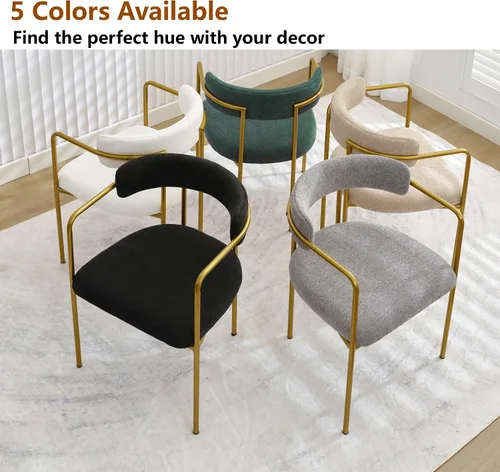Miniatura 7 de Boucle - Juego de 4 sillas de comedor con brazos, modernas sillas de comedor tapizadas de mediados de siglo para cocina y comedor, respaldo curvo