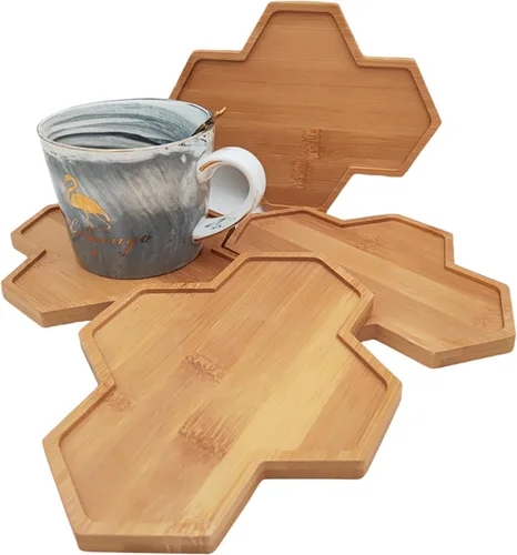 Miniatura 20 de 4 posavasos de bambú de mosaico para manualidades, bandejas de base en blanco, posavasos para beber, posavasos para plantas, placa de arte